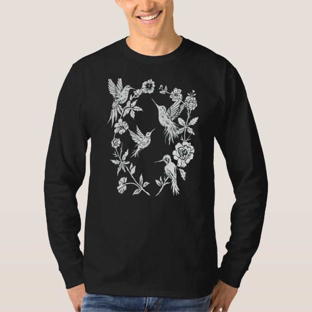 Hummingbird & Flowers Vild Nature Magic Witchy T Shirt (Framsida)