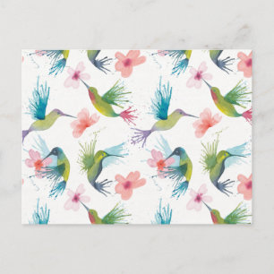 Hummingbird & Flowers Vykort