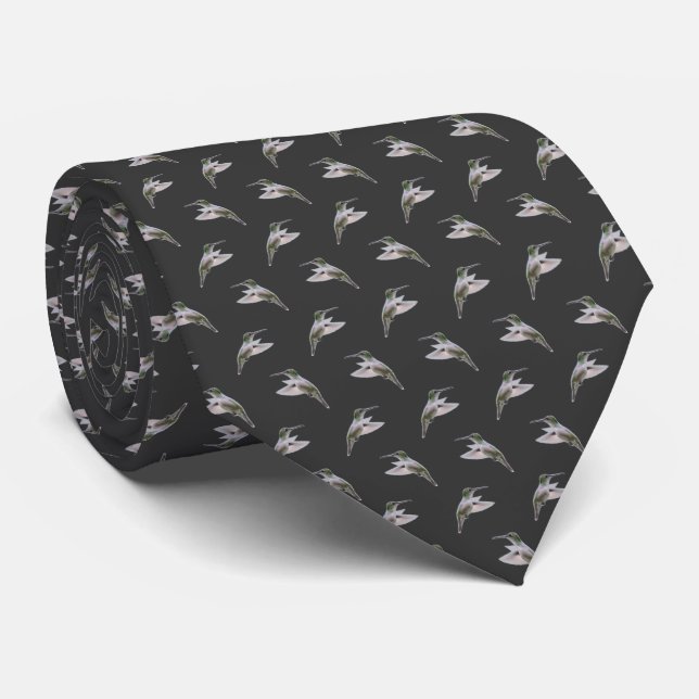 Hummingbird Frenzy Tie (Mörk Grått) Slips (Rullad)