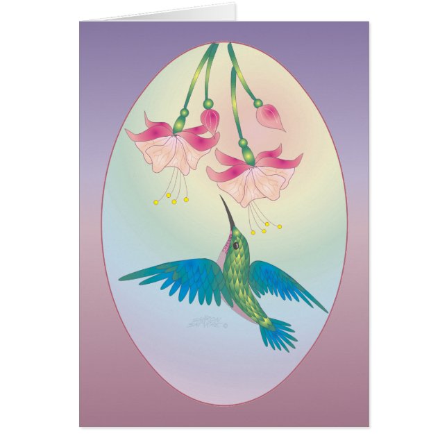 HUMMINGBIRD & FUCHSIA av SHARON SHARPE Hälsningskort (Framsidan)