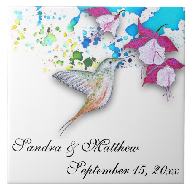 Hummingbird & Fuchsia Bröllop Trivet/Underlägg Kakelplatta (Framsidan)