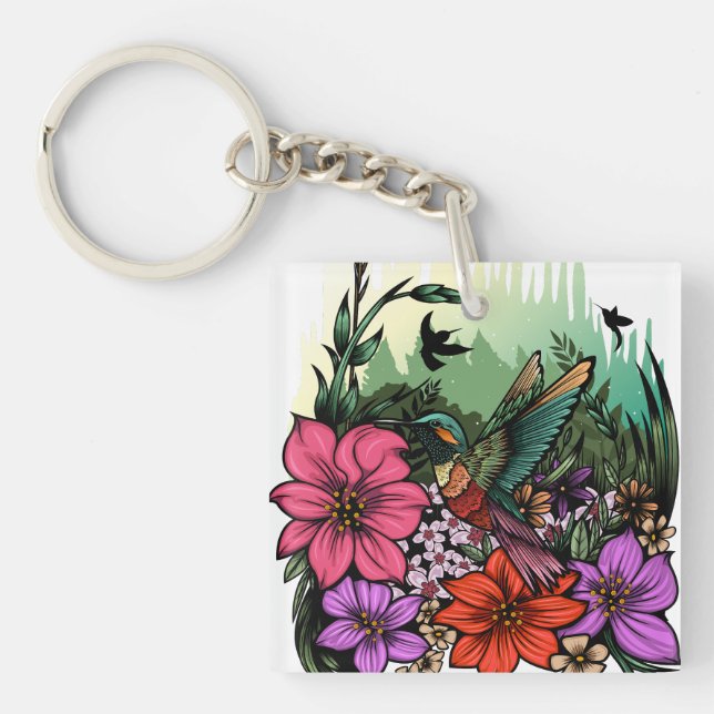 Hummingbird Garden Acrylic Keychain (Framsidan)