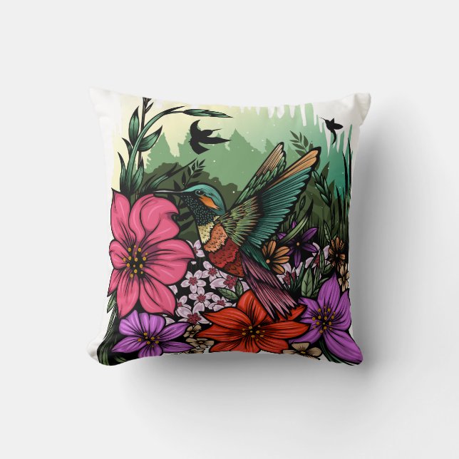 Hummingbird Garden Kudde (Framsida)