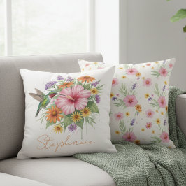 Hummingbird Garden Pillow – Personalized Floral Kudde