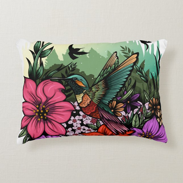 Hummingbird Garden Prydnadskudde (Framsidan)