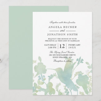 Hummingbird Garden Watercolor Elegant bröllop Inbjudningar