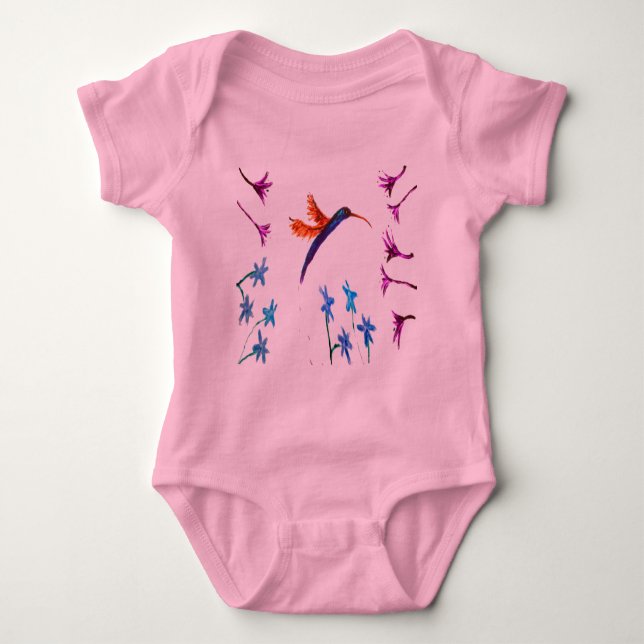 Hummingbird Girly Blommigt T Shirt (Framsida)