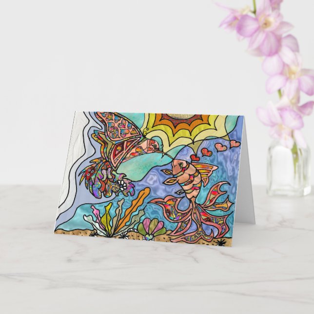 Hummingbird Goldfish Reflection Art Kort (Orkide)