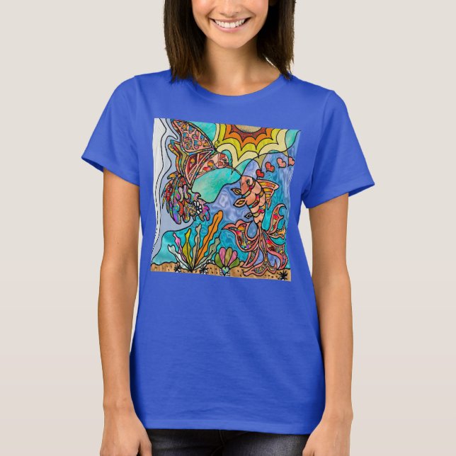 Hummingbird Goldfish Reflection Art T Shirt (Framsida)