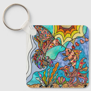 Hummingbird Goldfish Reflection Fantasy Art Nyckelring