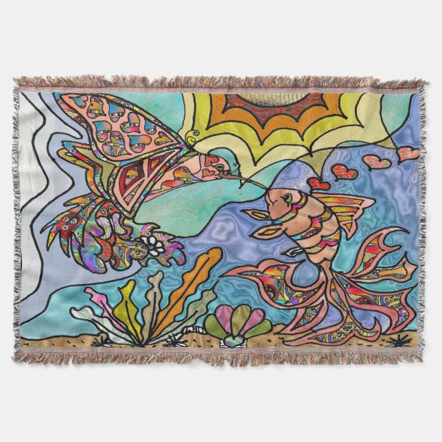Hummingbird Goldfish Reflection Fantasy Blanket Filt (Framsidan)