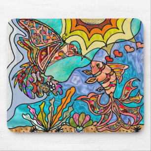 Hummingbird Goldfish Reflection Fantasy Mousepad Musmatta