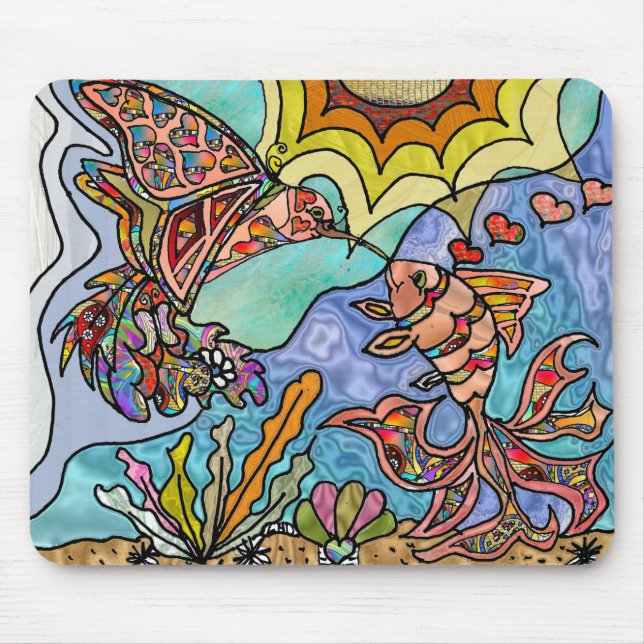 Hummingbird Goldfish Reflection Fantasy Mousepad Musmatta (Framsidan)