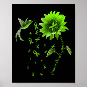 Hummingbird Grönt Ribbon Mental Health Awareness Poster