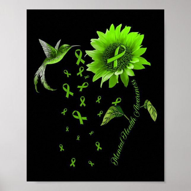 Hummingbird Grönt Ribbon Mental Health Awareness Poster (Framsidan)