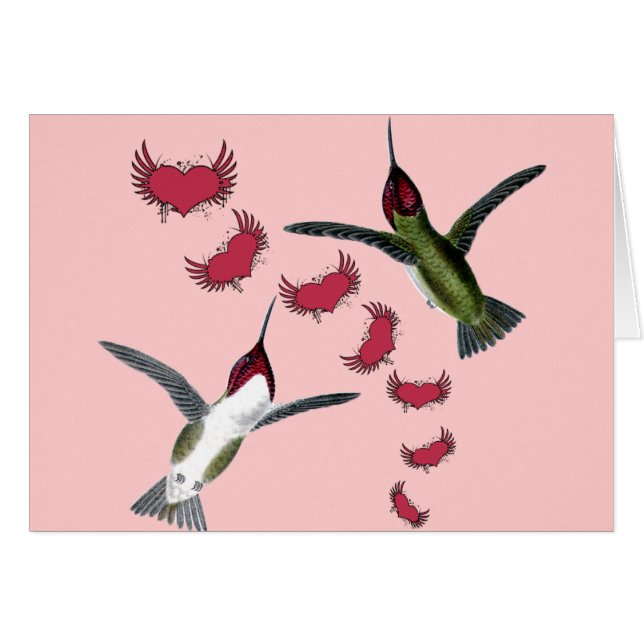 Hummingbird Grunge Hearts med Vingar OBS Kort (Framsidan Horizontal)