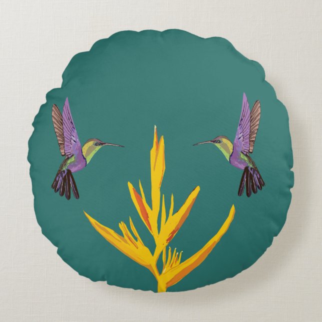 Hummingbird Gult Flower Rund Kudde (Framsidan)