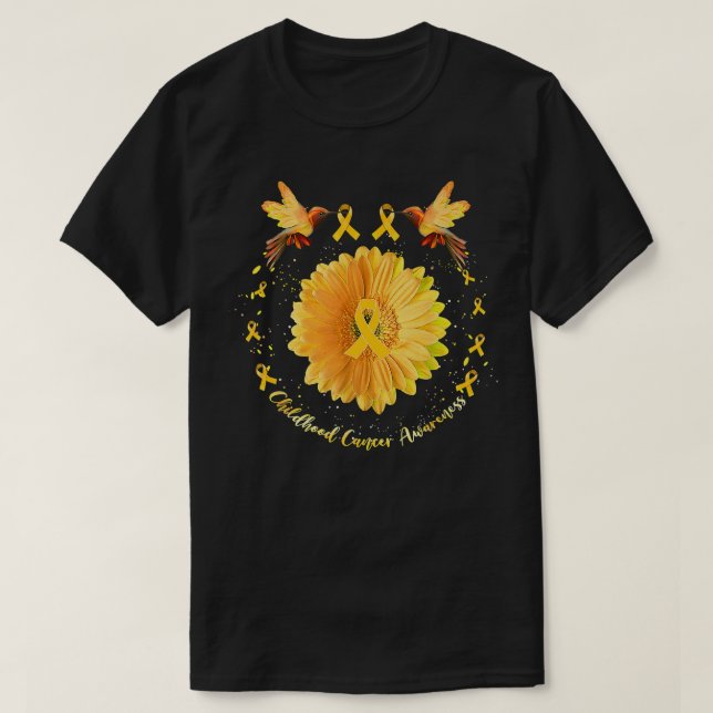 Hummingbird Gult Solros Childnature Cancer Awar T Shirt (Design framsida)