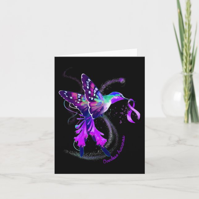 Hummingbird Håll Lila Ribbon Överdosering Medveten Kort (Framsida)