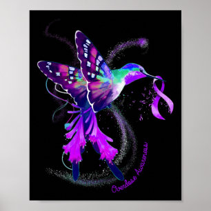 Hummingbird Håll Lila Ribbon Överdosering Medveten Poster