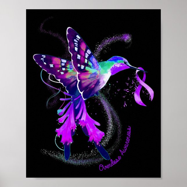 Hummingbird Håll Lila Ribbon Överdosering Medveten Poster (Framsidan)