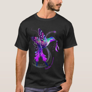 Hummingbird Håll Lila Ribbon Överdosering Medveten T Shirt