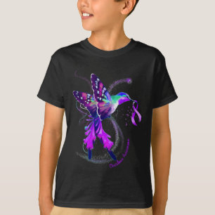 Hummingbird Håll Lila Ribbon Överdosering Medveten T Shirt