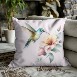 Hummingbird Harmony with Elegant Hibiscus Kudde