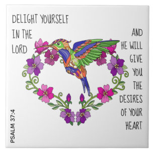 Hummingbird & Heart, vikta från Psalm 37:4 Kakelplatta