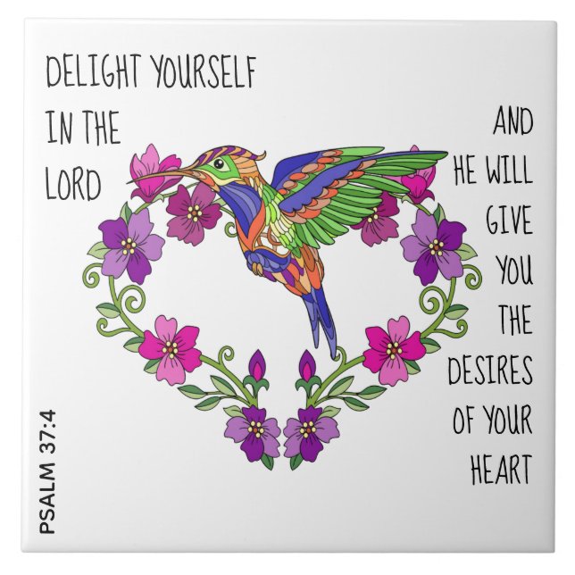 Hummingbird & Heart, vikta från Psalm 37:4 Kakelplatta (Framsidan)