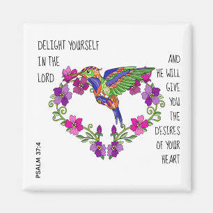Hummingbird & Heart, vikta från Psalm 37:4 Magnet