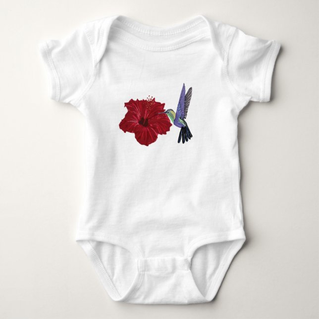 Hummingbird Hibiscus Blommigt Art T Shirt (Framsida)