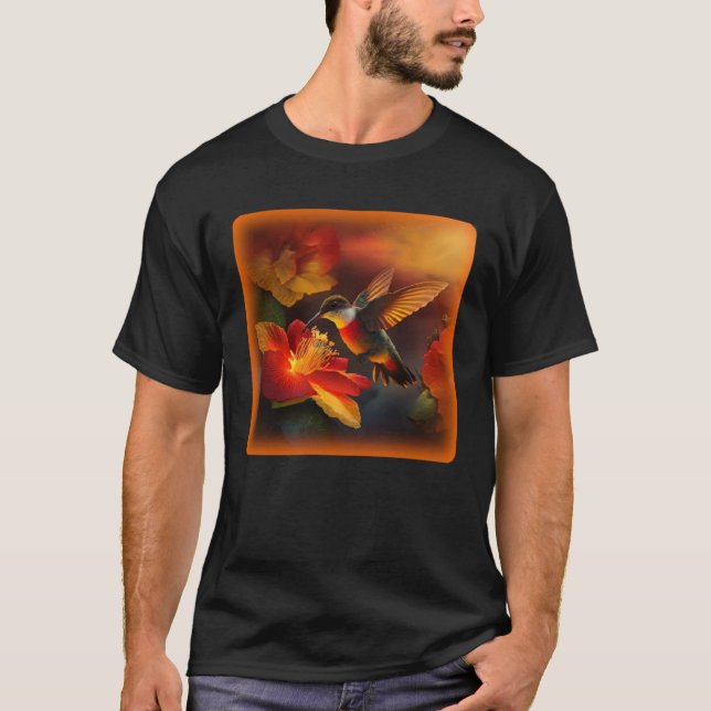 Hummingbird Hibiscus Flower Morning Sunrise Nature T Shirt (Framsida)
