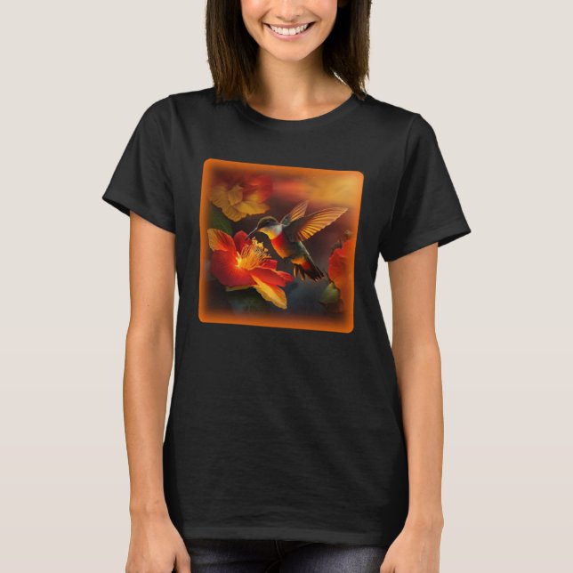 Hummingbird Hibiscus Flower Morning Sunrise Nature T Shirt (Framsida)