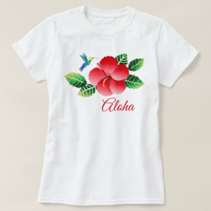 Hummingbird Hibiscus Hawaiian Tropical Blommigt T Shirt