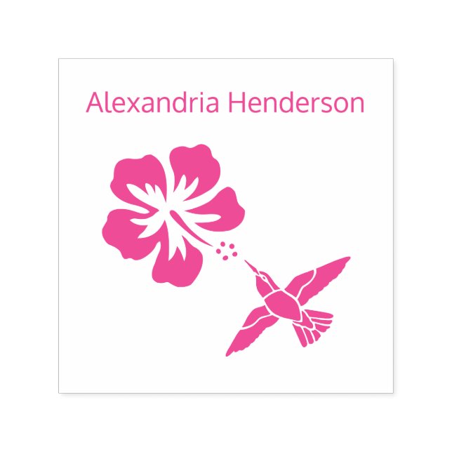 Hummingbird Hibiscus Namn Monogram Självfärgande Stämpel (Design)