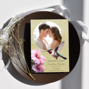 Hummingbird & Hibiscus Photo Save Date Gult Meddelande