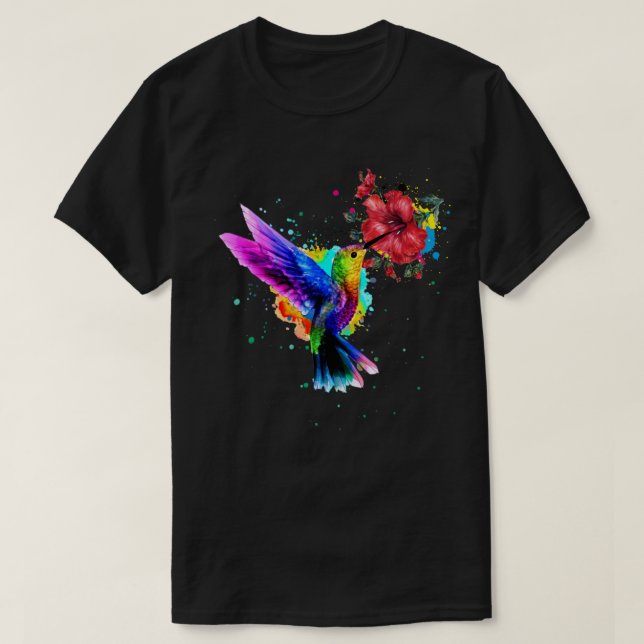 Hummingbird Hibiscus Watercolor Blommigt Premium T Shirt (Design framsida)