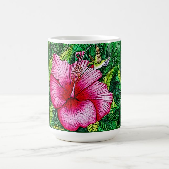 Hummingbird Hibiscus Watercolor Painting Kaffemugg (Center)