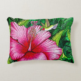 Hummingbird Hibiscus Watercolor Painting Prydnadskudde
