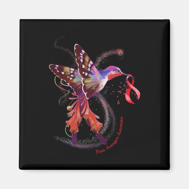 Hummingbird hold Burgundy Ribbon Brain Aneurysm Aw Magnet (Framsidan)
