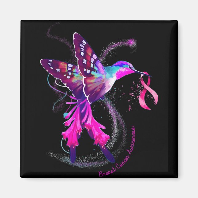 Hummingbird Hold Rosa Ribbon Breast Cancer Awarene Magnet (Framsidan)