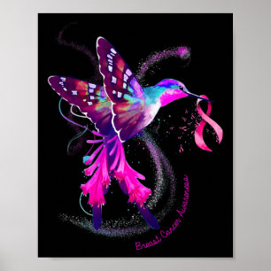 Hummingbird Hold Rosa Ribbon Breast Cancer Awarene Poster