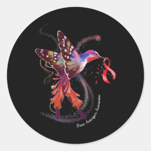 Hummingbird Holding Burgundy Ribbon Brain Aneurysm Runt Klistermärke