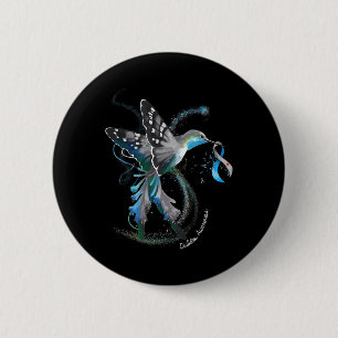 Hummingbird Holding Grått Blue Ribbon T1d Diabetes Knapp