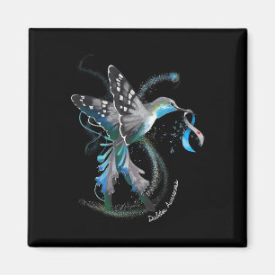Hummingbird Holding Grått Blue Ribbon T1d Diabetes Magnet