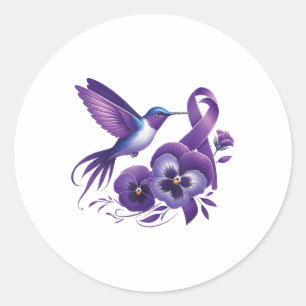 Hummingbird Holding Lila Pansy Ribbon Heimer Awa Runt Klistermärke