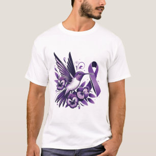 Hummingbird Holding Lila Pansy Ribbon Heimer Awa T Shirt