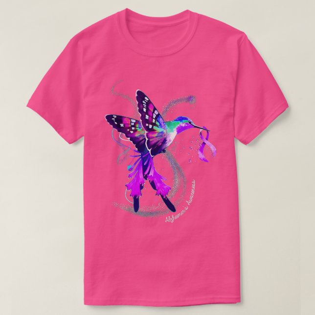Hummingbird Holding Lila Ribbon Alzheimer's Awar T Shirt (Design framsida)