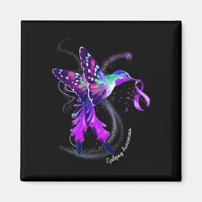 Hummingbird Holding Lila Ribbon Epilepsy Awarene Magnet (Framsidan)